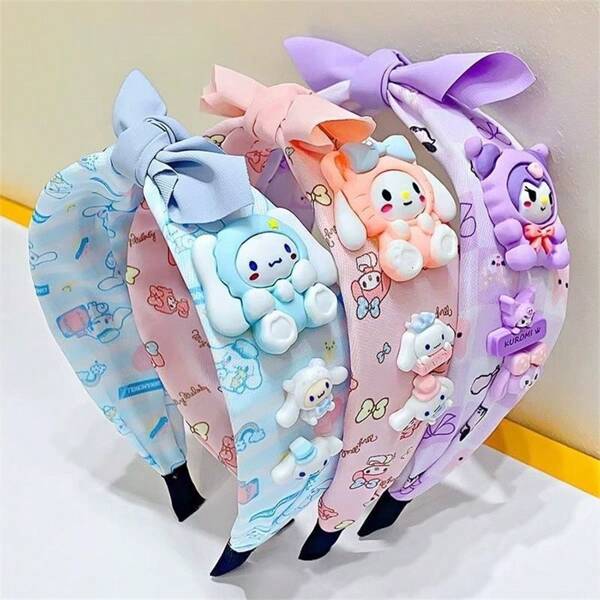 Sanrio (Autorisé) Bandeau de poupée mignon coréen Sanrio, bandeau à bord large sous pression, accessoires capillaires exquis de dessin animé doux pour la décoration de la maison, de la salle de bain, l'été, la rentrée scolaire