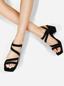 Women's Low Chunky Block Heel Sandals - Black - View 3