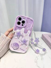 1 件卡通海星贝壳图案彩绘保护手机壳，带腕带配件，兼容 16/16 Pro Max、 15、 14、 13、 11、 XR/7/8、14 Plus 手机，适用于各种型号防水防震防摔防刮 - 彩色 - 查看 2