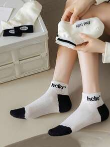 3pcs/5pcs Women Striped & Letter Print Short Socks, Thin Casual Ankle Socks, Korean/Japanese Style