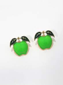 1 Pair Elegant European & American Style Exaggerated Alloy Drip Glaze Apple + Red Cherry Cute, Romantic, Luxurious Ladies Apple Earrings, Suitable For Ladies Travel, Holiday, Everyday Wear, Versatile Apple + Red Cherry Lady Earrings - Multicolor - View 7