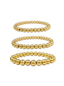 1 Pc Punk Rock Geometric Beaded Bracelet, Hip-Hop Style - Gold - View 5