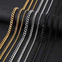 3/5/7mm, Vacuum Plating, Twist Necklace, Bracelet, Jewelry Set, Gold, Silver And Black, Cuban Hip Hop Chain, Gold, Silver And Black Necklace, Suitable For Men's Daily Life, Holiday Gift, Popular Jewelry Accessory For Daily Match, Easter Gift, Men Necklace And Bracelet, Suitable For Celebration, Parties And Wedding, Casual Accessories, Punk Style, Accessories, Office Outfit, Musty