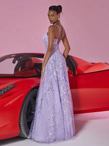 BluePlum Váy Maxi Chữ A Sequin Tương Phản Màu Tím Sang Trọng Thanh Lịch Cho Nữ, Váy Đầm Dự Tiệc Sang Trọng Gợi Cảm Hở Lưng Cho Tiệc Cocktail, Dạ Hội, Đám Cưới, Tốt Nghiệp (Đính Hạt Nhiều Màu), Váy Dự Tiệc Cưới, Váy Dạ Hội - Màu tím hoa cà - Xem 6