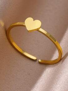 1 Stück mini Edelstahl-Herzring für Frauen und Männer, vergoldet, Verlobungsring, Alltagsschmuck, Paargeschenke & Muttertags-Geschenke