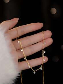 1 件 S925 纯银水滴锆石链项链，时尚设计百搭锁骨链，适合女性日常、婚礼、派对穿着，也是送给爱人的好礼物 - 水滴鋯石鏈條項鍊 - 查看 6