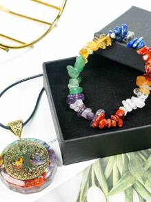 1pc/Set Round, Moon, Rectangular, Slim Rectangular 7 Chakra Necklace And Bracelet Combination, Best Gift For Family And Friends