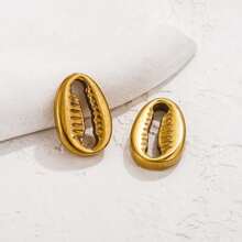 5 Pieces Of 304 Stainless Steel 18k Gold-Plated Ocean Shell Shape, Hollowed Out Pendant Pendant In The Middle, Handmade Earring Ring Pendant, DIY Accessory Pendant For Women To Wear - Shell - View 4