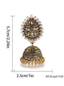 1 Pair Pearl & Rhinestone Water Drop Shape Tassels Alloy Earrings, Bohemian Bell Dangle Earrings