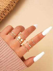7pcs Fashion Minimalist Ladies Ring Set, Casual For Vacation, Date, Party, Daily Matching (No Box)