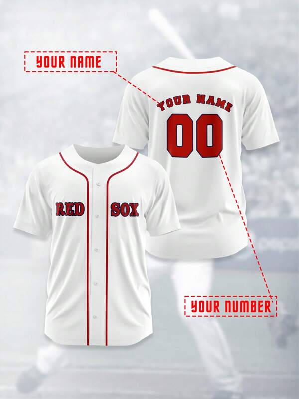 2025 Summer & Autumn Custom Baseball Jersey, Boston Red Sox, Breathable Quick-Dry 210g Spring/Summer Unisex Sports Team Club Training Shirt, Front & Back Personalized Name, Number, Logo, Comfortable Fit White & Red Striped