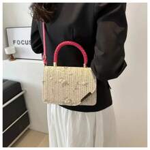Bolso de mensajero para el hombro, bolsos de mujer de estilo bohemio de paja para verano, bolso de playa trenzado de ratán y mimbre, bolso de vacaciones