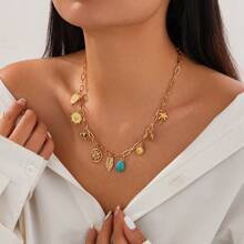 欧美风格时尚太阳项链女款几何金属心形吊坠锁骨链 - 樹葉 - 查看 1