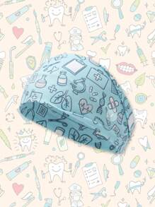 1pc Stretchable Women Medical Anti-Pressure Button Face Mask, Electrocardiogram Medical Equipment & Stethoscope Print Sports Sweatband, Unisex Breathable Anti-Slip Headband For Exercise