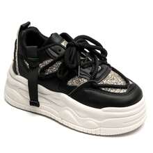 Fashionable Colorblock Platform Casual Sneakers - Black - View 4