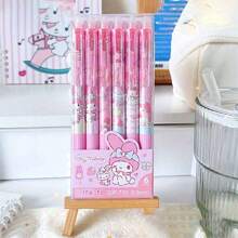 Sanrio Sanrio License 6pcss/Box My Melody & Hello Kitty & Kuromi & Cinnamoroll & Pochacco Gel Blue Pen With Large Capacity Pen Case Set - Cute Cinnamon Dog And Friends Themed Erasable Cute Pens, Erasable Ink, Made Of Plastic, Animal Design - Sanrio Characters Back To School Supplies School Essentials