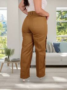 Cargo Dress Pants With Flap Pockets - Camel - View 5
