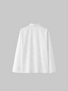 2025秋季男士舒适亲肤简约中国风纯色百搭唐领长袖衬衫 - 白色 - 查看 3