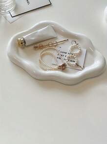 1pc Cloud Shaped Ceramic Tray, Jewelry Makeup Trinkets Storage Tray, Home Room Office Decor, Mother's Day Spring Gift