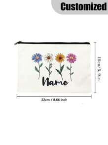 [Custom Made] Polyester Flower Design Cosmetic Bag For Women - Waterproof, Large Capacity,Personalized Name,Unscented, Portable Zip Makeup Pouch, Travel Essential, Gift For Flower Lovers - Exclusive Gift - Beige - View 4