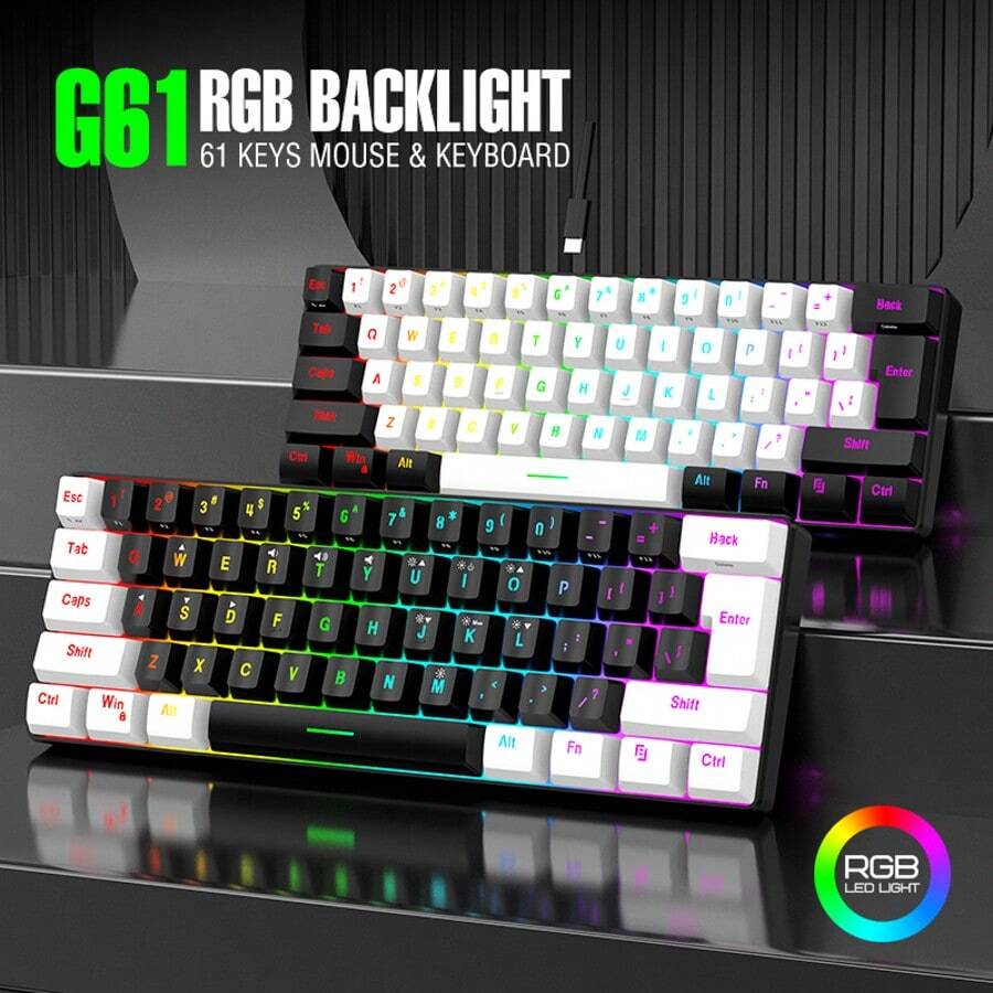 Tastiera 套件鼠标 USB Tastiera 计算机 RetroIlluminata RGB Cablata A 61 Tasti Illuminazione A LED Colorata 鼠标 Da Gioco 3200DPI - 查看 1