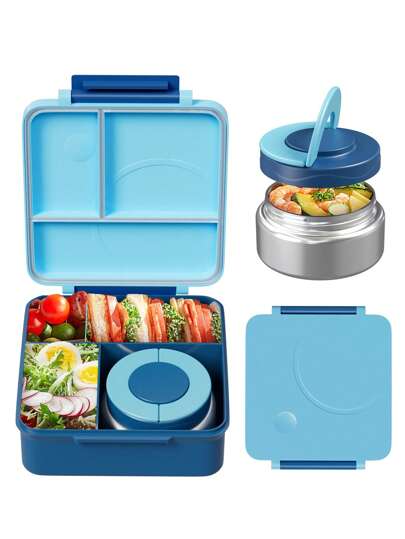 Fiambrera Bento con termo para sopa de 9 oz, recipientes para comida a prueba de fugas con 4 compartimentos, tarro de comida caliente con aislamiento térmico para la escuela, la oficina, los viajes y los picnics