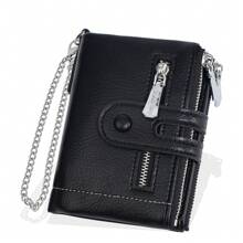 新款拉链零钱包女士时尚纯色压纹多卡位短款钱包商务休闲女士卡包礼品必备女士钱包钱包男士小钱包迷你钱包 - 黑色 - 查看 6