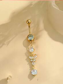 1PC  Rhinestone Butterfly Decor Navel Belly Ring Unisex Stainless Steel Crystal Punk Piercing - A Fashionable Body Jewelry Gift For Any Occasion