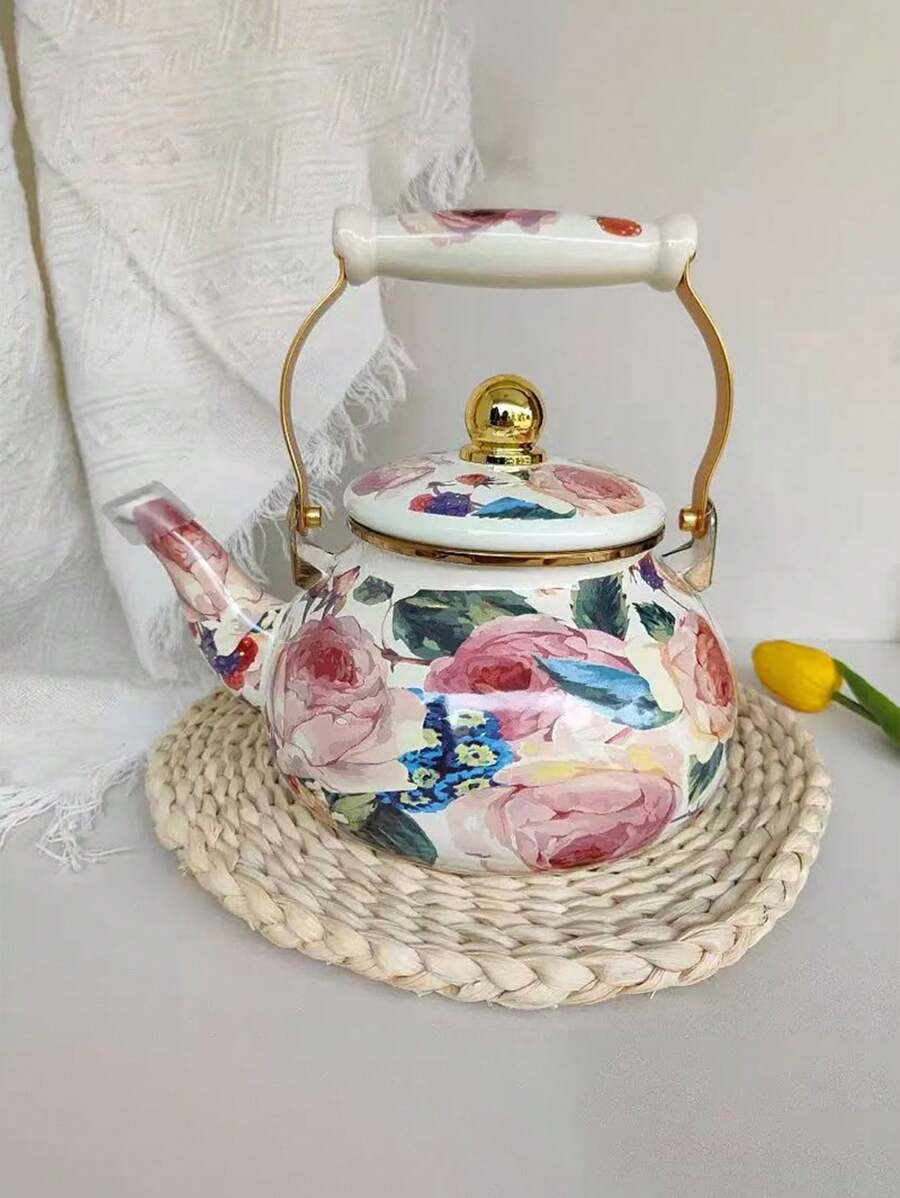 1pc 2.5L Thick Enamel Stovetop Kettle, Coffee Pot, Oil Pot, Water Pot, Milk Tea Pot, Pour Over Coffee Maker, Thick Enamel Cold Water Pitcher, Turkish Tea Pot, Boiling Water Pot, Korean Tea Pot, Suitable For Induction Cooktop