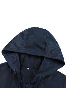 Women Water Resistant Hooded Jacket, Solid Color Zipper Open Front Drawstring Coat, S/ M/ L/ XL/ XXL - Navy Blue - View 2