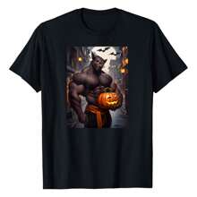 Pride Werewolf Muscle Daddy Gay Pride LGBT Halloween T-Shirt Graphic Tees Short Sleeve Casual Women Men T Shirts 100% Cotton Tee Shirt Womens Summer Tops Funny Print Women's T-Shirts Soft Comfy Everyday Wear Daily Gift Woman Tshirt Black