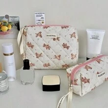 1 件/2 件/3 件可爱粉色小熊化妆收纳包套装，旅行便携式化妆收纳包，女士大号化妆包，手持护肤品收纳包，便携式化妆收纳包，可容纳口红、化妆品和护肤品，适合假日旅行、演出派对、日常使用、假日海滩、浴室收纳、卧室收纳，大容量 - 彩色 - 查看 4