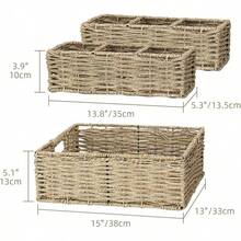 [3 件套，2 种尺寸] 海草储物篮，柳条马桶篮，水箱盖，手工编织天然储物篮，适用于架子、浴室、厨房（矩形，大号 15 英寸和小号 13.8 英寸）家居浴室装饰