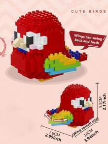 1 pieza Conjunto de bloques de construcción 3D con diseño creativo y DIY de pájaro, loro, gorrión, animal en estilo de dibujos animados, juguete educativo de ensamblaje, mejor regalo para amigos y familia, regalo de cumpleaños