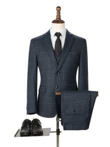 Traje de 3 piezas de hombre Furuyal: Blazer, chaleco y pantalones, corte slim, estampado a cuadros, para fiestas, bodas, negocios y ocasiones formales, tallas XS-3XL, color gris oscuro
