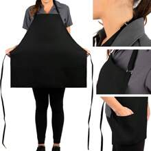 1pc Classic Black Apron, Minimalist Black Multi-Functional Apron, Adjustable, 3 Pockets Large Capacity, Unisex, Kitchen, Restaurant, Cooking, BBQ, Food Service, Chef Protective Clothing, Server Apron Wholesale