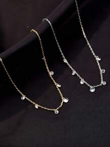 1 件 S925 纯银水滴锆石链项链，时尚设计百搭锁骨链，适合女性日常、婚礼、派对穿着，也是送给爱人的好礼物 - 水滴鋯石鏈條項鍊 - 查看 10