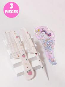3pcs/2pcs Cartoon Hair Comb Set - Wet And Dry Combing And Styling Brush For All Hair Types, Durable ABS Plastic Handle, Perfect Gift Choice(Purple Unicorn Comb Pattern Random)