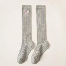 2 Pairs Girls Over The Knee Socks With Embroidery, Long Cotton Tube Socks For Lolita Style, Suitable For Spring, Autumn & Winter