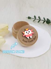1 Pc Customized Tooth Fairy Box, Personalized Name Carved Wooden Box Tooth Keepsake Storage Box Gift For Boy Or Girl, Cute Lost Teeth Storage Tooth Box Tooth Dropped Tooth Keepsake Box Gift, Multi-Functional, Space-Saving, Reusable, Compact Exquisite - Multicolor - View 2