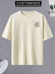 定制春夏男士运动套装，上传照片设计男友风格男士套装，针织提花格子面料，舒适弹力，松紧腰带口袋，个性化图形设计 - 添加您自己的照片（自拍/家人/情侣/宠物/朋友）进行定制印刷