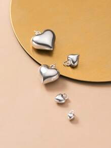 Colgante sólido de plata de ley 925 con diseño de corazón, accesorio para joyería DIY, cuentas y trenzado para pulseras