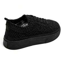 Low-Top Lace-Up Sneakers With Openwork Upper And Platform Sole - Black - View 4