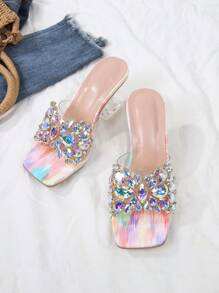 New Design Women's Pyramid Heel Wedding/Party/Work Rhinestone Decorated High Heeled Sandals - Rainbow Colors - View 3