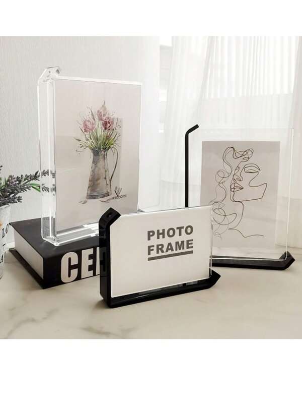 Ramă modernă din acril] 1 bucată Ramă foto modernă din acril - Suport de afișare transparent cu două fețe, design dreptunghiular lustruit cu bază neagră - Ușoară și ușor de utilizat pentru decorarea casei sau la birou, idee de cadou perfectă