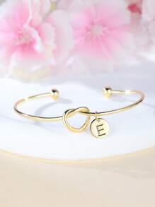 Tsnamer 1 pieza Brazalete con inicial dorada Brazalete con disco de nudo clásico con inicial de la A a la Z Brazalete personalizado de puño para mujer Joyería de uso diario