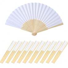1 pieza/3 piezas/6 piezas/10 piezas Abanico plegable de papel en blanco, abanico de mano de bambú para baile, artesanía, boda, fiesta, unicolor personalizado para decoración del hogar