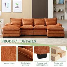U Shape Sectional Sofa Cloud Couch For Living Room, 110" Modern Chenille Comfy Modular Sofa, 4 Seat Upholstery Sofa Sleeper With Double Chaise & Memory Foam - 橘色 - 查看 4