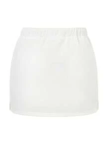 Women's Mini Skirts Solid Color Drawstring Elastic Waist Skirts Summer Casual Short Skirts - trắng - Xem 4