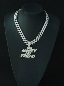 1 Set Of European & American Style "No Money No Faiend" Alloy Pendant Rhombus Cuban Link Chain Necklace & Bracelet & Men's Watch Gift Box Jewelry Set, Suitable For Daily Wear - NO MONEY NO FAIEND - View 11